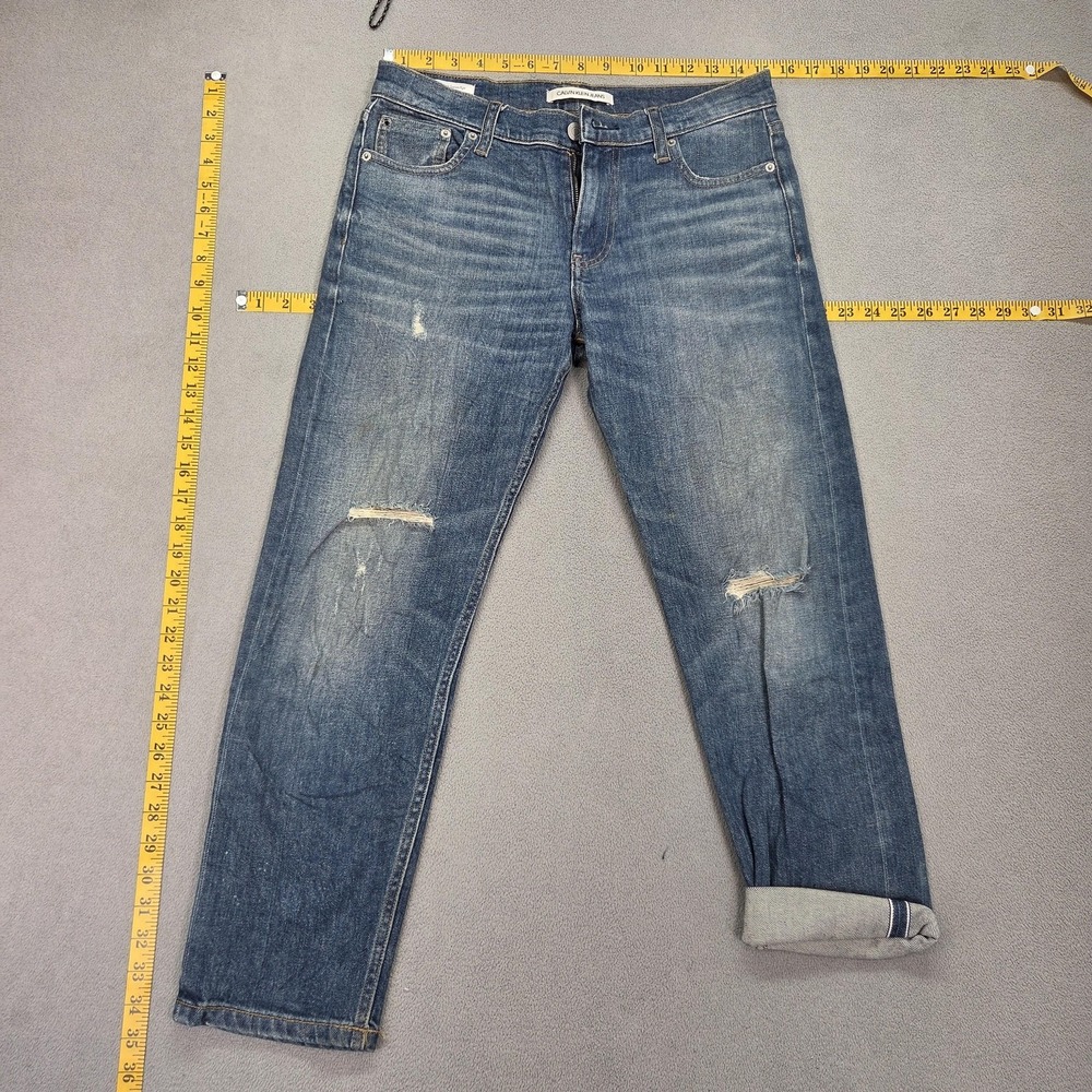 Calvin Klein Jeans Straight Jeans Womens 32x25 Blue Distressed‎ Selvedge